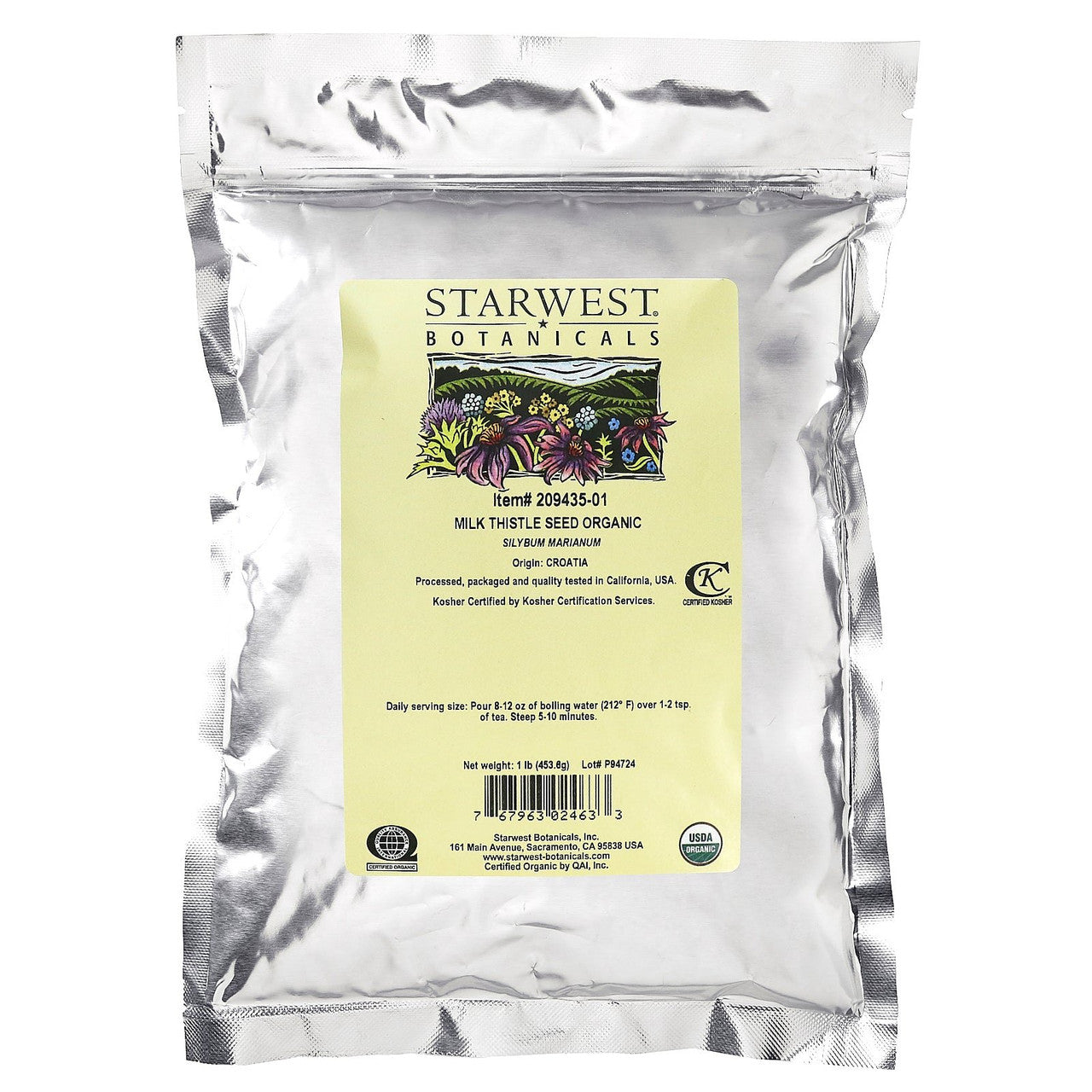 Starwest Botanicals Organic Milk Thistle Whole Seed, 1 Lb